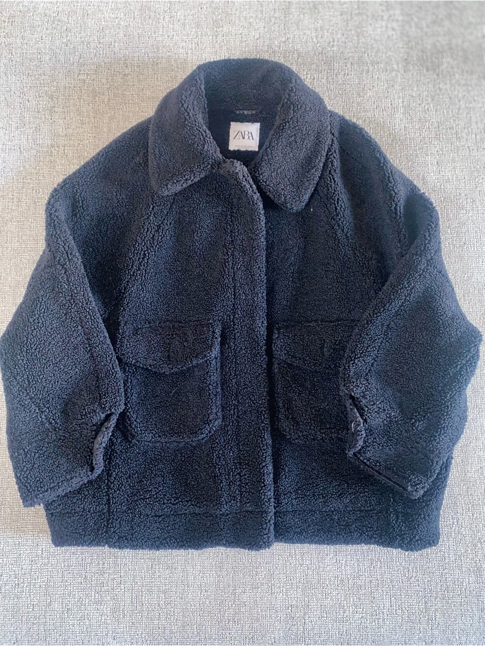 ZARA Black Teddy Coat with Front Flap Pockets